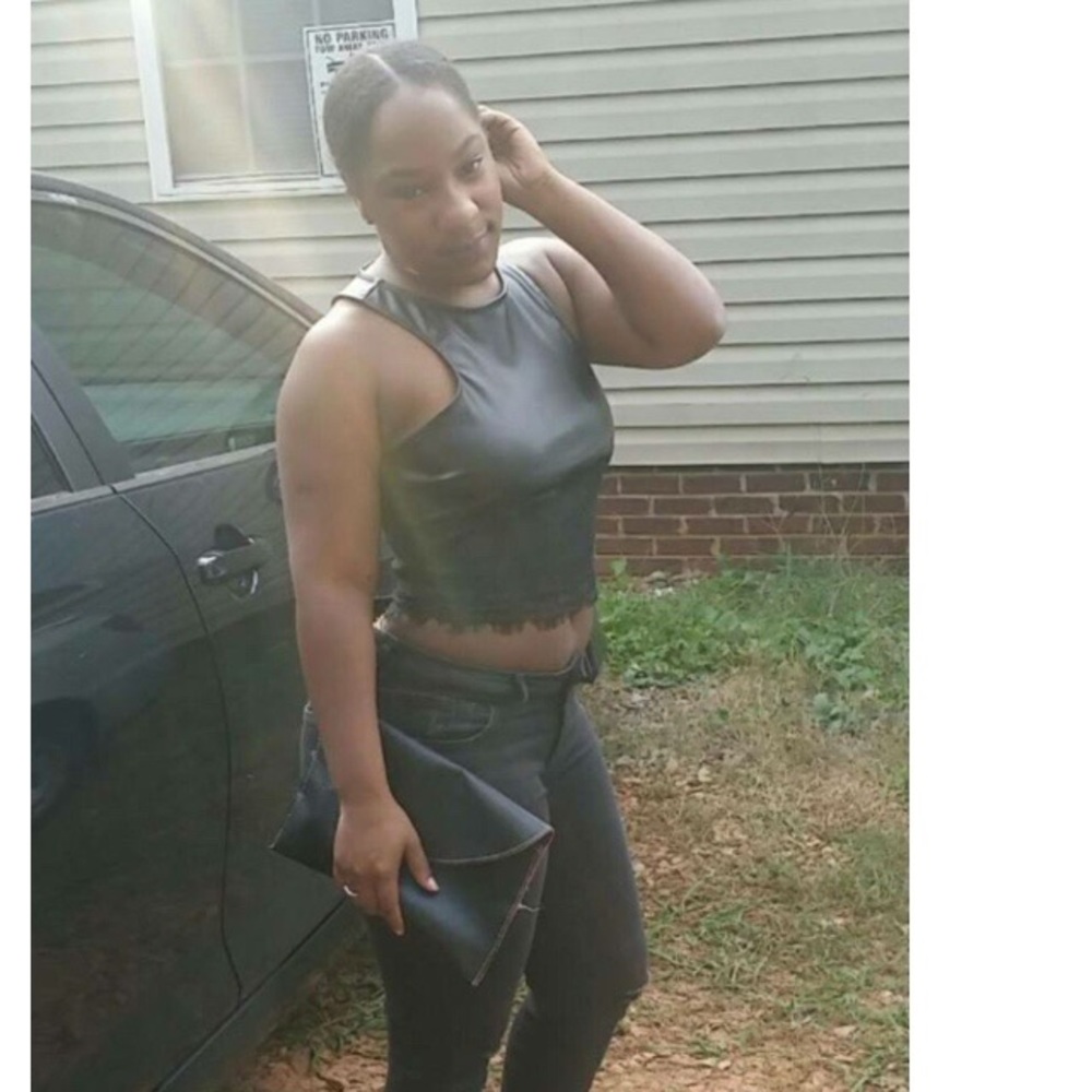 Black faux leather crop top